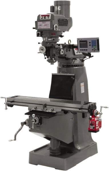 Jet - 10" Table Width x 49" Table Length, Variable Speed Pulley Control, 1 Phase Knee Milling Machine - R8 Spindle Taper - Apex Tool & Supply