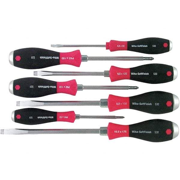 Wiha - 7 Piece Slotted & Phillips Screwdriver Set - Bit Sizes: Philips #1, #2 & #3, Comes in Box - Apex Tool & Supply