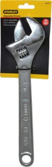 Stanley - 1-1/2" Jaw Capacity, 12" Standard Adjustable Wrench - Chrome Vanadium Steel, Chrome Finish, 12-1/4" OAL - Apex Tool & Supply
