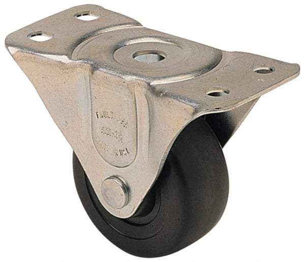 Albion - 3" Diam x 1-1/4" Wide x 3-13/16" OAH Top Plate Mount Rigid Caster - Hard Rubber, 270 Lb Capacity, Self-Lubricating Bearing, 2-1/2 x 4-15/16" Plate - Apex Tool & Supply