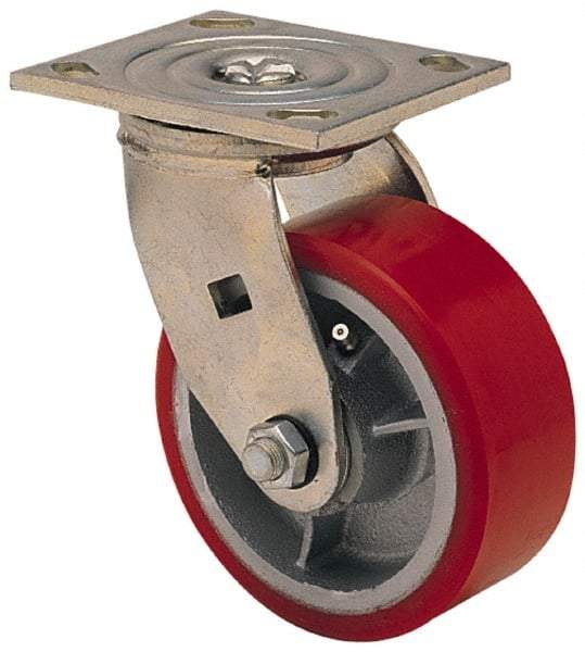 Albion - 6" Diam x 2" Wide x 7-1/4" OAH Top Plate Mount Swivel Caster - Phenolic, 900 Lb Capacity, Roller Bearing, 3-7/8 x 4-1/2" Plate - Apex Tool & Supply
