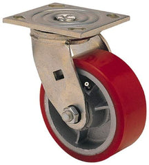 Albion - 4" Diam x 2" Wide x 5-5/8" OAH Top Plate Mount Swivel Caster - Polyolefin, 450 Lb Capacity, Roller Bearing, 3-7/8 x 4-1/2" Plate - Apex Tool & Supply