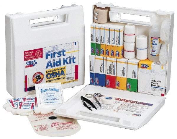 First Aid Only - 62 Piece, 10 Person, Full First Aid Kit - 9" Wide x 2-1/2" Deep x 8-3/8" High, Plastic Case - Apex Tool & Supply