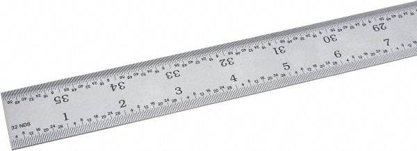 Fowler - 36" Long, 1/64, 1/32, 1/16, 1/8" Graduation, Rigid Steel Rule - 4R Graduation Style, Silver - Apex Tool & Supply