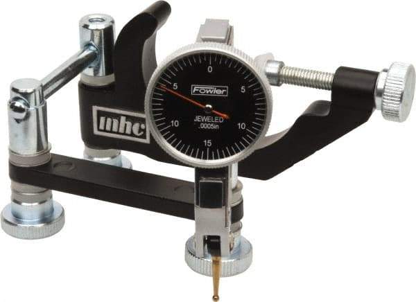 Fowler - 0.0005" Graduation, 0.03" Max Meas, 0-15-0 Dial Reading, Indicator & Base Kit - 1-1/4" Dial Diam - Apex Tool & Supply