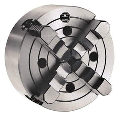 Interstate - 4 Jaws, 3" Diam, Independent Manual Lathe Chuck - Plain Back Mount Spindle, 0.8661" Through Hole Diam, Cast Iron - Apex Tool & Supply