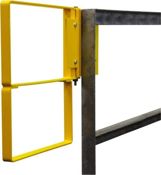 PRO-SAFE - Powder Coated Carbon Steel Self Closing Rail Safety Gate - Fits 31 to 33-1/2" Clear Opening, 1-1/2" Wide x 22" Door Height, Yellow - Apex Tool & Supply