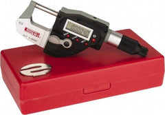 SPI - 0 to 1 Inch Range, 0.001 Inch Resolution, Standard Throat, IP65 Electronic Outside Micrometer - Accurate to 0.00016 Inch, Sliding Thimble, Carbide Tipped Face - Apex Tool & Supply