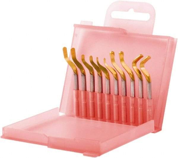 Shaviv - 12 Piece Hand Deburring Tool Set - E Blade Holder, E100P, E110P, E111P, E200P, E300P Blades, For Hole Edge, Straight Edge - Apex Tool & Supply