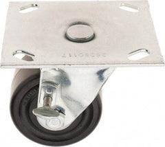 E.R. Wagner - 3" Diam x 1-3/4" Wide x 3-7/8" OAH Top Plate Mount Swivel Caster with Brake - Phenolic, 500 Lb Capacity, Roller Bearing, 3-3/4 x 4-5/8" Plate - Apex Tool & Supply
