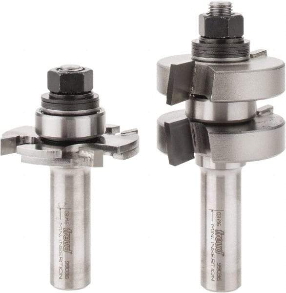 Freud - 1/4" Cut Diam, 1.3438" Length of Cut, 0 Flute Tongue & Groove Edge Profile Router Bit - Carbide-Tipped, 1/2" Shank Diam, 3-1/4" OAL, Proprietary Coating - Apex Tool & Supply