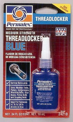 Permatex - 10 mL Bottle, Blue, Medium Strength Liquid Threadlocker - Series 242, 24 hr Full Cure Time, Hand Tool Removal - Apex Tool & Supply