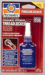 Permatex - 10 mL Bottle, Red, High Strength Liquid Threadlocker - Series 262, 24 hr Full Cure Time, Hand Tool, Heat Removal - Apex Tool & Supply