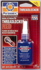 Permatex - 10 mL Bottle, Red, High Strength Liquid Threadlocker - Series 271, 24 hr Full Cure Time, Hand Tool, Heat Removal - Apex Tool & Supply