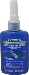 Permatex - 50 mL Bottle, Green, Liquid Medium Strength Threadlocker - Series 290, 24 hr Full Cure Time, Hand Tool, Heat Removal - Apex Tool & Supply