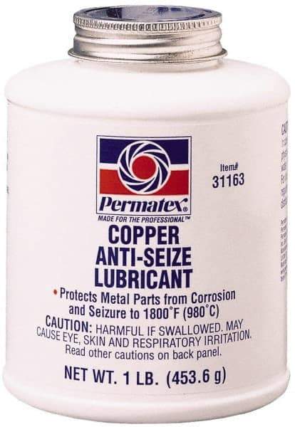 Permatex - 16 oz Bottle High Temperature Anti-Seize Lubricant - Copper, -30 to 1,800°F, Copper Colored, Water Resistant - Apex Tool & Supply