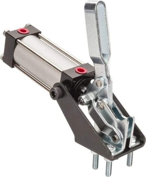 Gibraltar - 350 Lb Inner Hold Capacity, Vert Mount, Air Power Hold-Down Toggle Clamp - 1/8 NPT Port, 92° Bar Opening, 1.38" Height Under Bar - Apex Tool & Supply