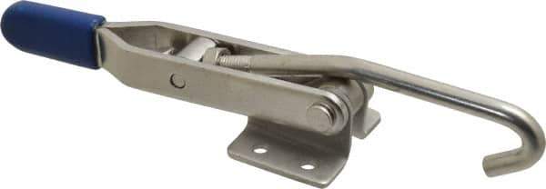 Gibraltar - 450 Lb Capacity, Horizontal, J Hook, Flanged Base, Stainless Steel Pull Action Latch Clamp - 4" Drawing Movement, 8.82" OAL, Straight Handle - Apex Tool & Supply