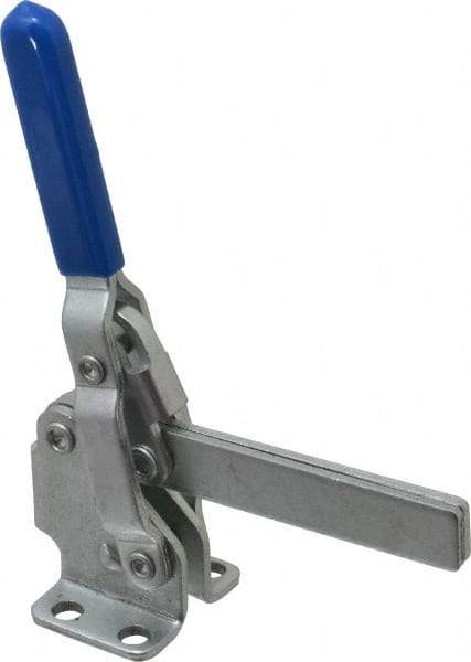 Gibraltar - 475 Lb Holding Capacity, Vertical Handle, Manual Hold Down Toggle Clamp - 62° Handle Movement, 115° Bar Opening, Solid Bar, Flanged Base, Carbon Steel - Apex Tool & Supply