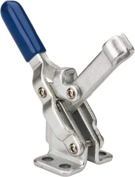 Gibraltar - 200 Lb Holding Capacity, Vertical Handle, Manual Hold Down Toggle Clamp - 64° Handle Movement, 104° Bar Opening, Solid Bar, Flanged Base, Carbon Steel - Apex Tool & Supply