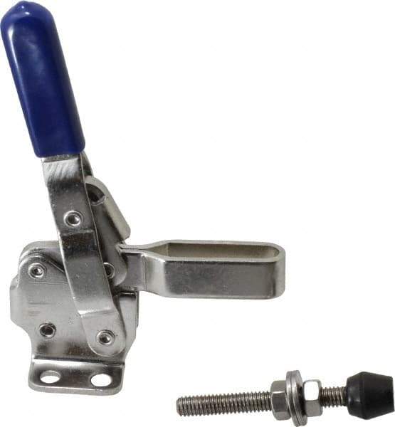 Gibraltar - 450 Lb Holding Capacity, Vertical Handle, Manual Hold Down Toggle Clamp - 57° Handle Movement, 99° Bar Opening, U-Bar, Flanged Base, Electro-Plated Zinc, Stainless Steel - Apex Tool & Supply