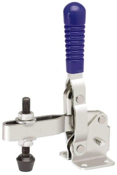 Gibraltar - 750 Lb Holding Capacity, Vertical Handle, Manual Hold Down Toggle Clamp - 58° Handle Movement, 106° Bar Opening, U-Bar, Flanged Base, Stainless Steel - Apex Tool & Supply