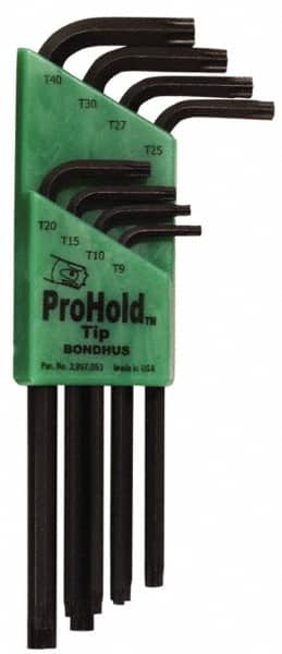 Bondhus - 8 Piece T9 to T40 L-Key Long Arm Torx Key Set - Apex Tool & Supply