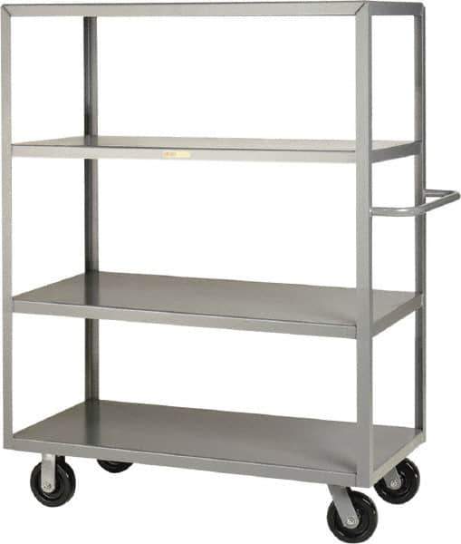 Little Giant - 3,600 Lb Capacity, 4 Shelf, Steel Shelf Truck - 53-1/2" Long x 24" Wide x 63-1/2" High, 6" Diam Phenolic Wheels - Apex Tool & Supply