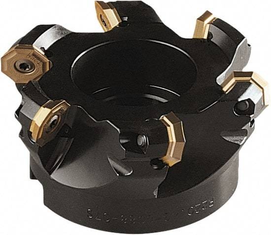 Seco - 92mm Cut Diam, 27mm Arbor Hole, 5mm Max Depth of Cut, 43° Indexable Chamfer & Angle Face Mill - 5 Inserts, OF.. 0704 Insert, Right Hand Cut, 5 Flutes, Through Coolant, Series OctoMill - Apex Tool & Supply