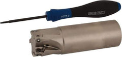 Seco - 1-1/4" Cut Diam, 0.354" Max Depth of Cut, 1-1/4" Shank Diam, 4" OAL, Indexable Square Shoulder End Mill - XO.X 10T3.. Inserts, Weldon Shank, 90° Lead Angle, Through Coolant, Series Turbo 10 - Apex Tool & Supply