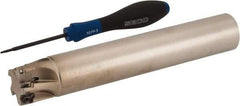 Seco - 1-1/4" Cut Diam, 0.354" Max Depth of Cut, 1-1/4" Shank Diam, 7.677" OAL, Indexable Square Shoulder End Mill - XO.X 10T3.. Inserts, Cylindrical Shank, 90° Lead Angle, Through Coolant, Series Turbo 10 - Apex Tool & Supply