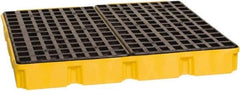 Eagle - 61 Gal Sump, 10,000 Lb Capacity, 4 Drum, Polyethylene Platform - 52-1/2" Long x 51-1/2" Wide x 6-1/2" High, Yellow, Liftable Fork, Drain Included, Low Profile, Vertical, 2 x 2 Drum Configuration - Apex Tool & Supply