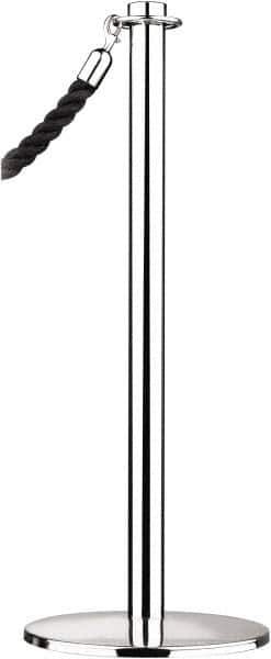 Tensator - 34" High, 2" Pole Diam, Barrier Post Base - 14" Base Diam, Round Stainless Steel Base, Polished Chrome (Color) Steel Post, For Outdoor Use - Apex Tool & Supply