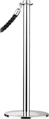 Tensator - 34" High, 2" Pole Diam, Barrier Post Base - 14" Base Diam, Round Stainless Steel Base, Polished Chrome (Color) Steel Post, For Outdoor Use - Apex Tool & Supply
