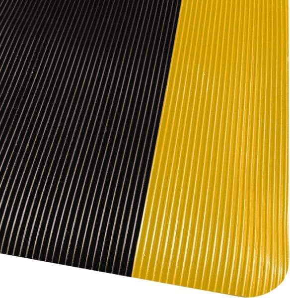 PRO-SAFE - 75' Long x 4' Wide, Dry Environment, Anti-Fatigue Matting - Black with Yellow Borders, Vinyl with Vinyl Sponge Base, Beveled on 4 Sides - Apex Tool & Supply