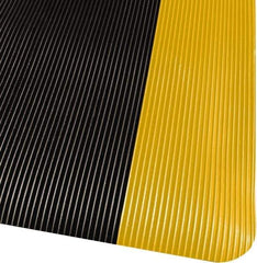 PRO-SAFE - 75' Long x 4' Wide, Dry Environment, Anti-Fatigue Matting - Black with Yellow Borders, Vinyl with Vinyl Sponge Base, Beveled on 4 Sides - Apex Tool & Supply