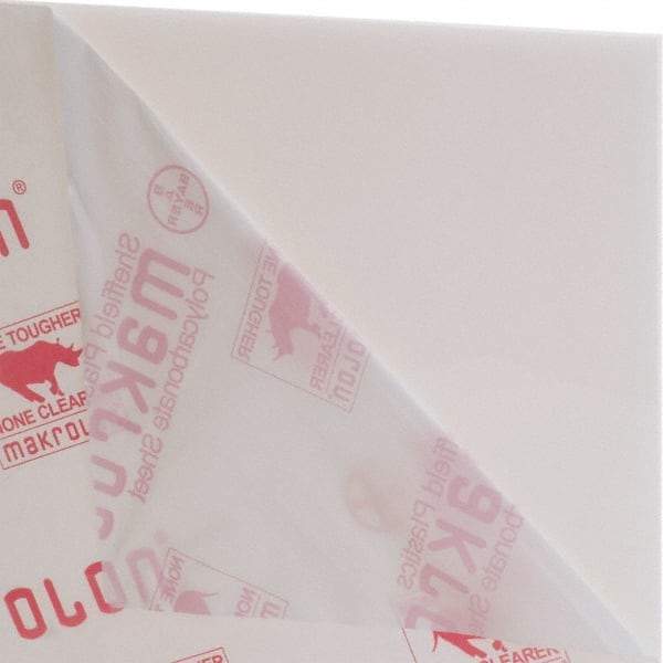Made in USA - 1/4" Thick x 4' Wide x 100" Long, Polycarbonate Sheet - White, Rockwell R-118 Hardness, ±10% Tolerance - Apex Tool & Supply
