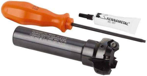 Kennametal - 1.768" Cut Diam, 0.065" Max Depth, 1" Shank Diam, Cylindrical Shank Indexable High-Feed End Mill - Screw Holding Method, HNGJ0604ANENLD Insert, KSHR Toolholder, Through Coolant - Apex Tool & Supply