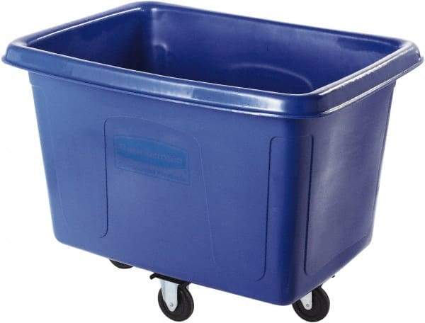 Rubbermaid - 400 Lb Load Capacity, 12 Cu Ft, 9.6 Bushels, Polyethylene Cube Truck - 28" Wide x 42-3/4" Long x 33" High, Dark Blue - Apex Tool & Supply