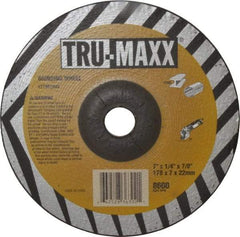 Tru-Maxx - 24 Grit, 7" Wheel Diam, 1/4" Wheel Thickness, 7/8" Arbor Hole, Type 27 Depressed Center Wheel - Aluminum Oxide, 8,600 Max RPM, Compatible with Angle Grinder - Apex Tool & Supply