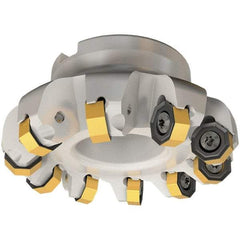 Iscar - 4.49" Cut Diam, 1-1/4" Arbor Hole, 0.138" Max Depth of Cut, 45° Indexable Chamfer & Angle Face Mill - 12 Inserts, ON.. 05..\xB6OXMT 0507\xB6RXMT 1607\xB6S845 SN.U 13 Insert, Right Hand Cut, 12 Flutes, Through Coolant, Series Helido - Apex Tool & Supply