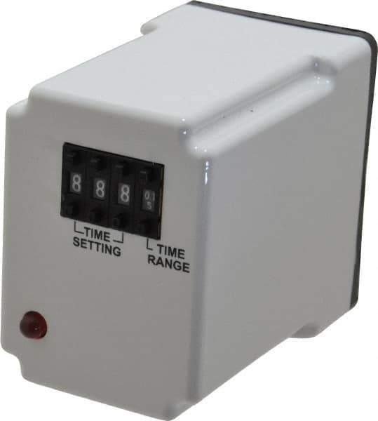 Macromatic - 11 Pin, 999 hr Delay, Multiple Range DPDT Time Delay Relay - 10 Contact Amp, 120 VAC/VDC, Pushbutton Thumbwheel - Apex Tool & Supply