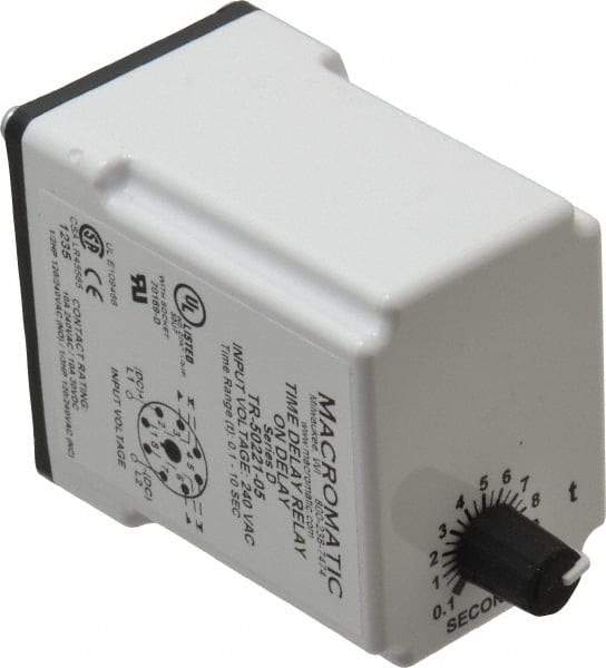Macromatic - 8 Pin, Multiple Range DPDT Time Delay Relay - 10 Contact Amp, 240 VAC, Knob - Apex Tool & Supply