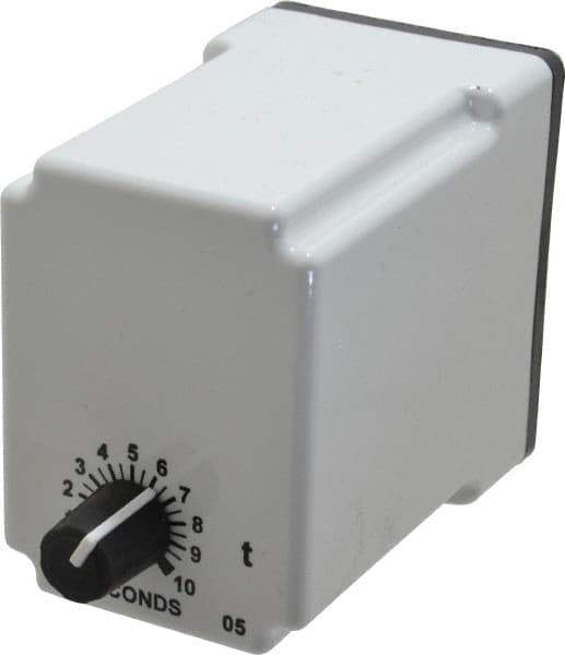 Macromatic - 8 Pin, Multiple Range DPDT Time Delay Relay - 10 Contact Amp, 120 VAC/VDC, Knob - Apex Tool & Supply