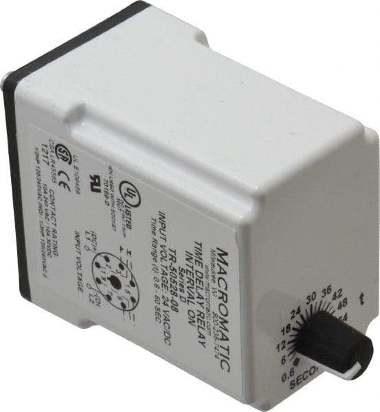 Macromatic - 8 Pin, Multiple Range DPDT Time Delay Relay - 10 Contact Amp, 24 VAC/VDC, Knob - Apex Tool & Supply