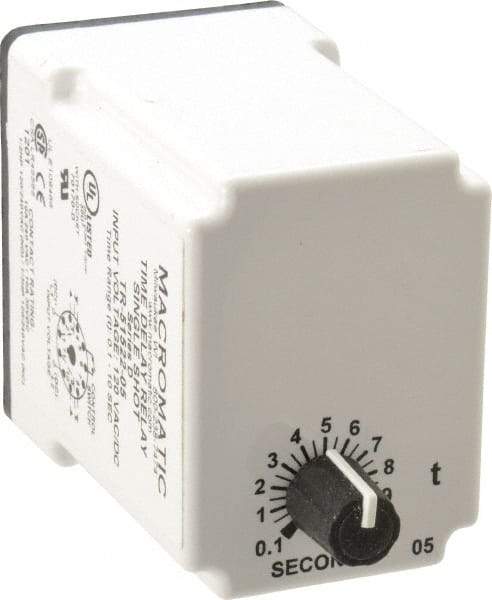 Macromatic - 11 Pin, Multiple Range DPDT Time Delay Relay - 10 Contact Amp, 120 VAC/VDC, Knob - Apex Tool & Supply