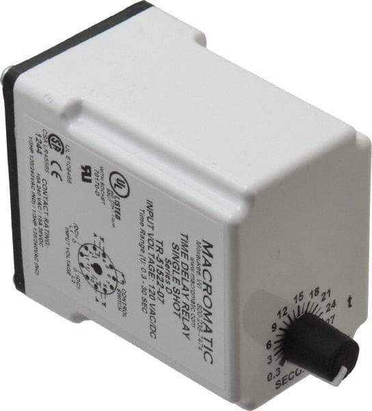 Macromatic - 11 Pin, Multiple Range DPDT Time Delay Relay - 10 Contact Amp, 120 VAC/VDC, Knob - Apex Tool & Supply