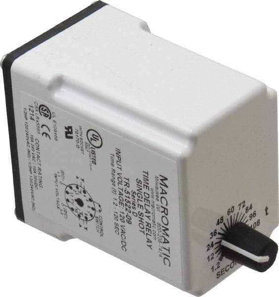 Macromatic - 11 Pin, Multiple Range DPDT Time Delay Relay - 10 Contact Amp, 120 VAC/VDC, Knob - Apex Tool & Supply