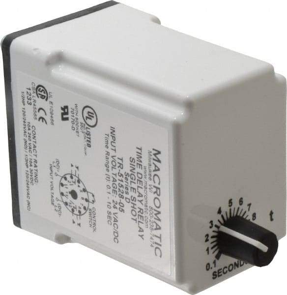 Macromatic - 11 Pin, Multiple Range DPDT Time Delay Relay - 10 Contact Amp, 24 VAC/VDC, Knob - Apex Tool & Supply