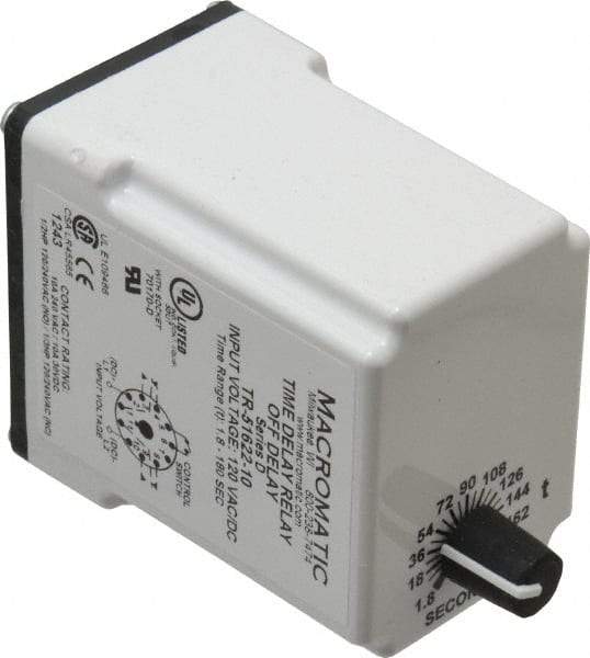 Macromatic - 11 Pin, Multiple Range DPDT Time Delay Relay - 10 Contact Amp, 120 VAC/VDC, Knob - Apex Tool & Supply